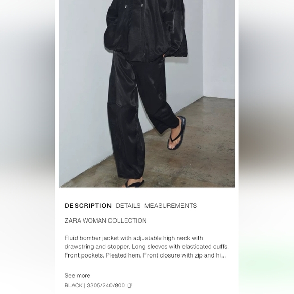 Zara Zw Collection Oversized Fluid High Neck Black Bomber Jacket Sz-S - Picture 8 of 9